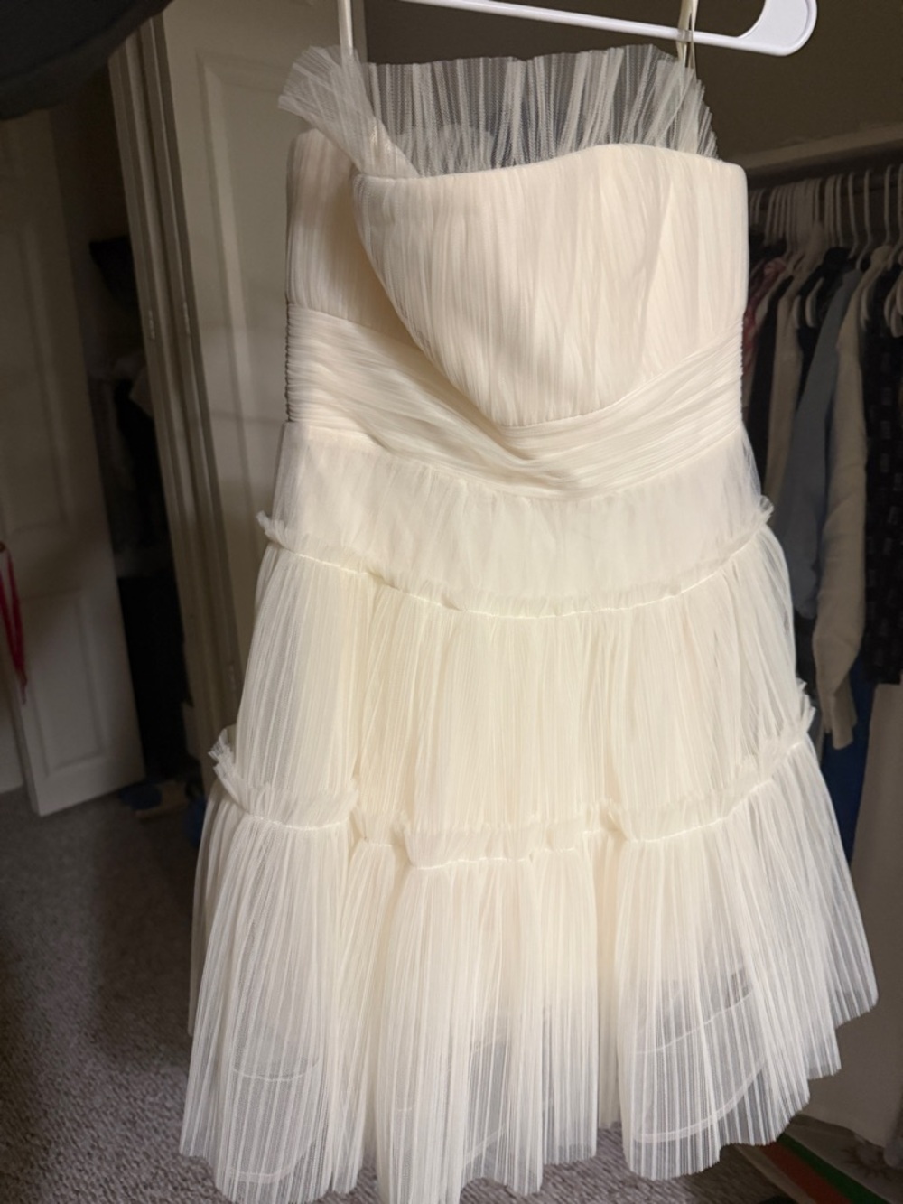 Strapless Tiered Tulle Mini Dress in White Sz 8 - Picture 2 of 5